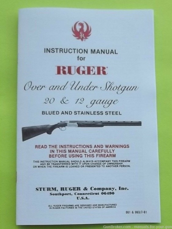 RUGER OVER AND UNDER SHOTGUN 20 & 12 GAUGE OWNER MANUAL (557)-img-0