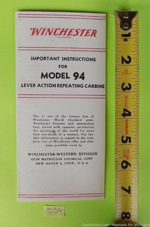 Winchester Model 94 Lever Action Repeating Carbine Manual (534)-img-1