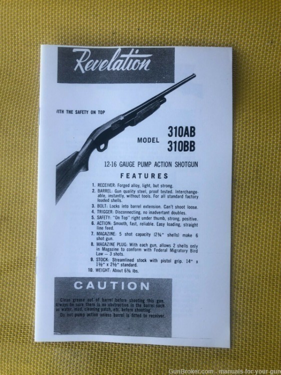 REVELATION 310AB AND 310BB, 12-16 GAUGE PUMP ACTION SHOTGUN MANUAL (421)-img-0