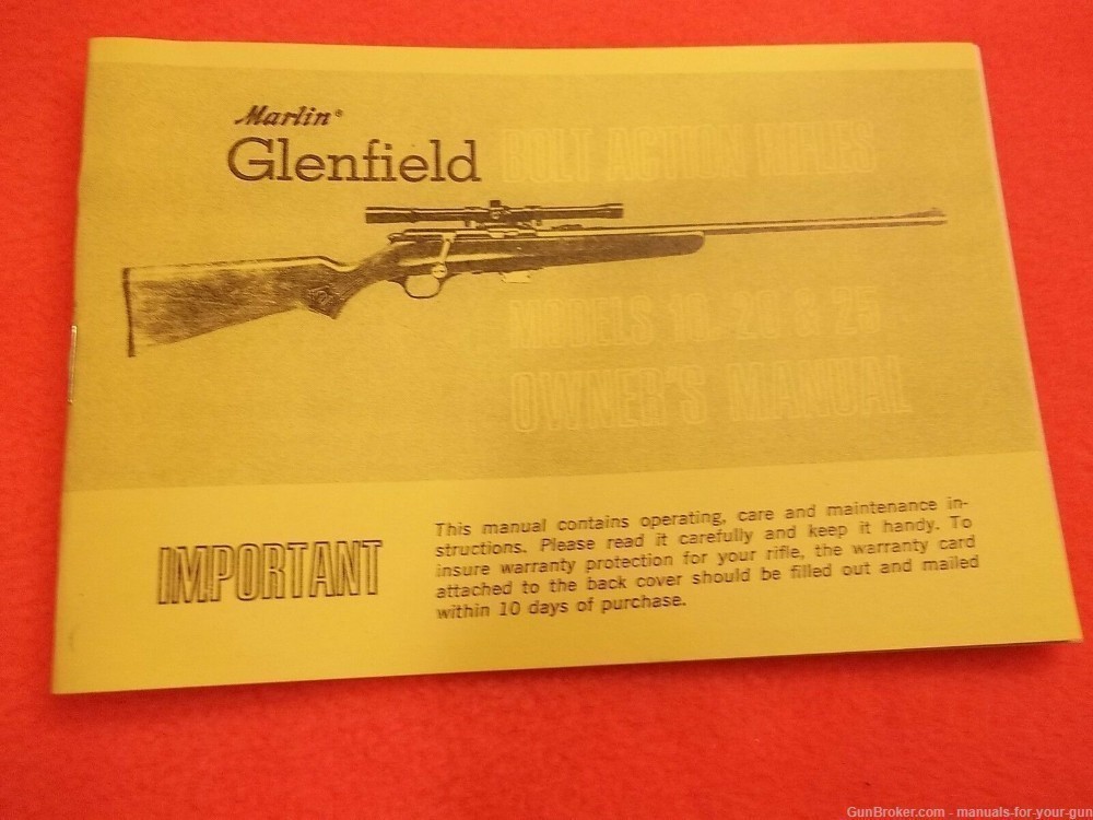 1972 Owners Manual Glenfield Bolt Action 22 Cal Rifle Model 10 20 25 (403)-img-0