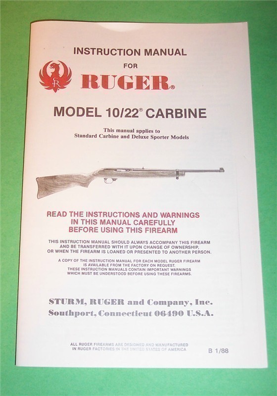 1988 RUGER 10/22 CARBINE INSTRUCTION MANUAL (298)-img-0