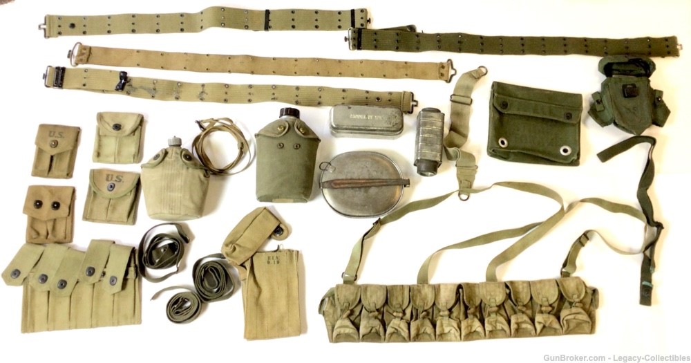 Huge Lot WWI-WWII-Viet Nam Web Gear Mess Kits Carbine Slings Carry Pouches.-img-0