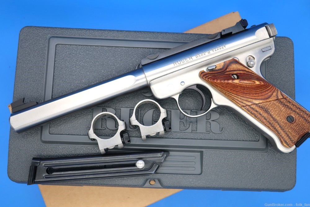 Ruger MKII Competition Target 22LR w/Case, Box, Rings Unfired Mint ca 1993-img-0
