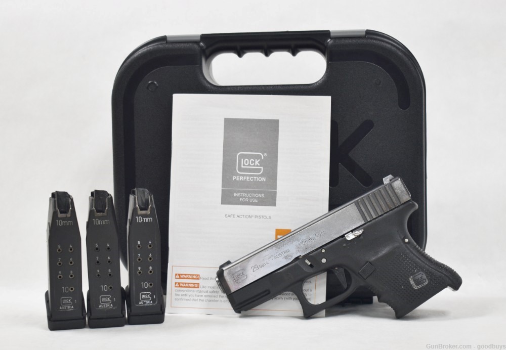 GLOCK 29 GEN 4 10mm PG2950204 POLISHED SS PORTED UNIQUE SALE G29 3-MAGS-img-0