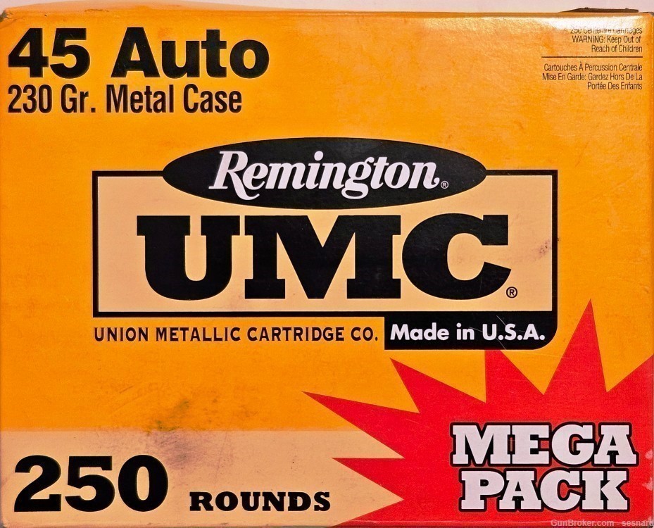 250 Rounds Remington UMC 45 ACP 230 Gr Mega Pack-img-0