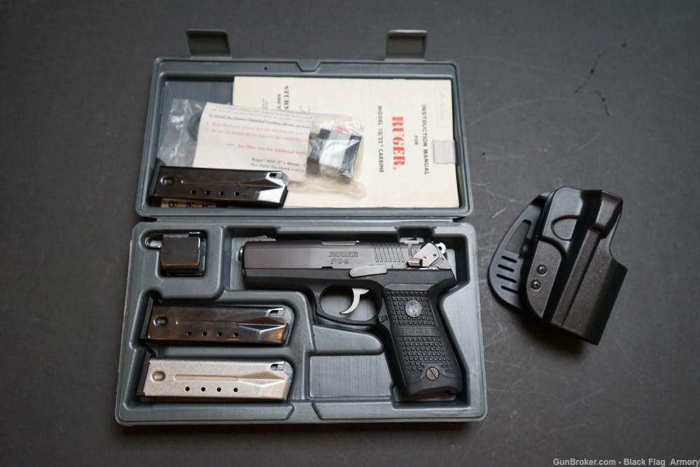 Ruger P94 9mm, Case, 3 mags, Black, 4" barrel, SA/DA, Polymer grip, Holster-img-1