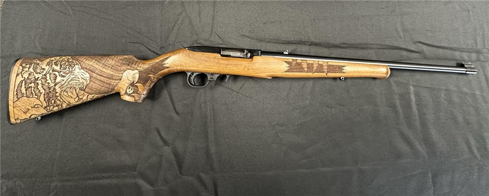 Ruger 10/22 Carbine 1103 22 LR 18.5" Satin Black, Custom Walnut Tiger Stock-img-0
