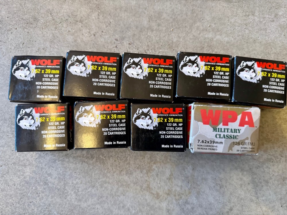Mixed lot Wolf/WPA 7.62x39 180rds HP/FMJ-img-0
