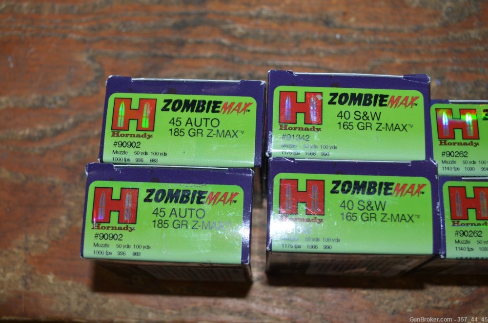 6 Boxes Hornady Zombie Max Ammunition ZombieMax 45 ACP 40 S&W 9MM Ammo 9 MM-img-1