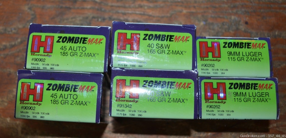 6 Boxes Hornady Zombie Max Ammunition ZombieMax 45 ACP 40 S&W 9MM Ammo 9 MM-img-0