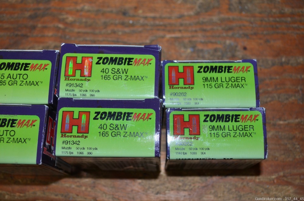 6 Boxes Hornady Zombie Max Ammunition ZombieMax 45 ACP 40 S&W 9MM Ammo 9 MM-img-2