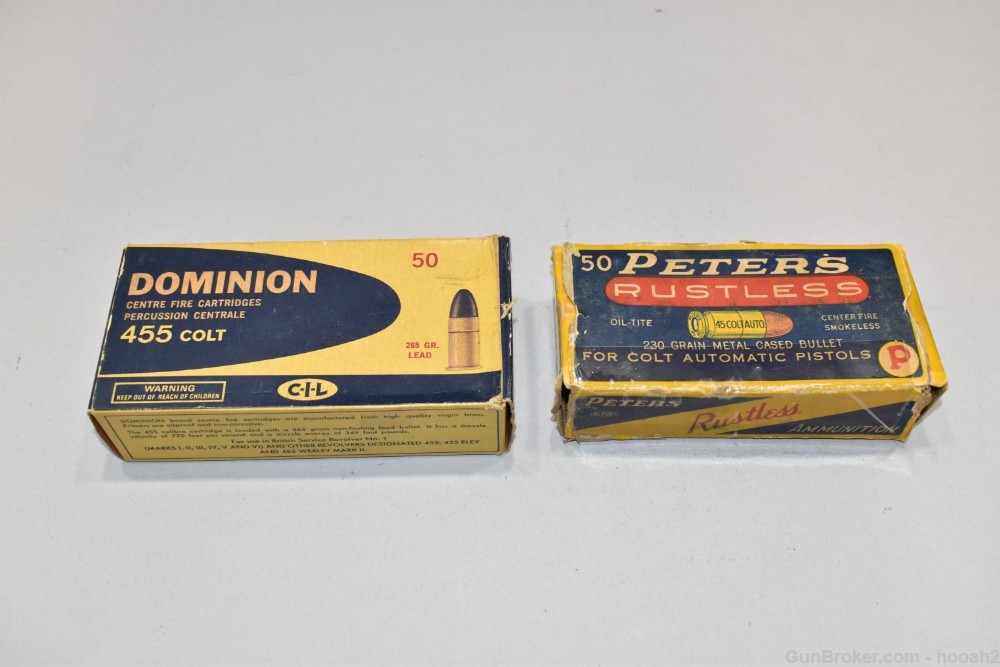 2 Boxes 68 Rds Collectible Ammunition Peters 45 AC Dominion 455 Colt -img-0