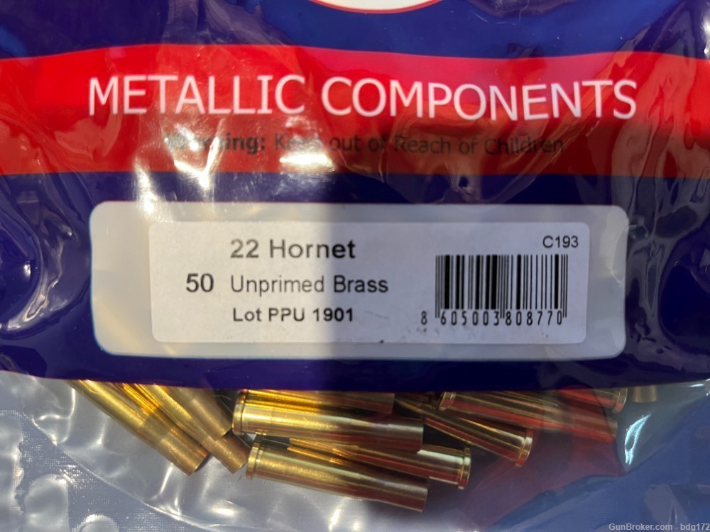 PPU 22 Hornet Brass New 50 Count Free Shipping!-img-1