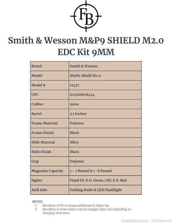 S&W M&P9 SHIELD M2.0 EDC Kit 9MM 8rd Mag 3.1in Barrel NIB-img-1