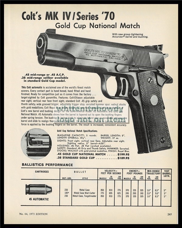 1973 COLT MK IV Series '70 Gold Cup Nation Match Pistol PRINT AD-img-0