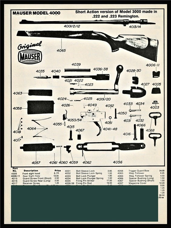 1998 MAUSER Model 4000 Bolt Action Rifle Parts List-img-0