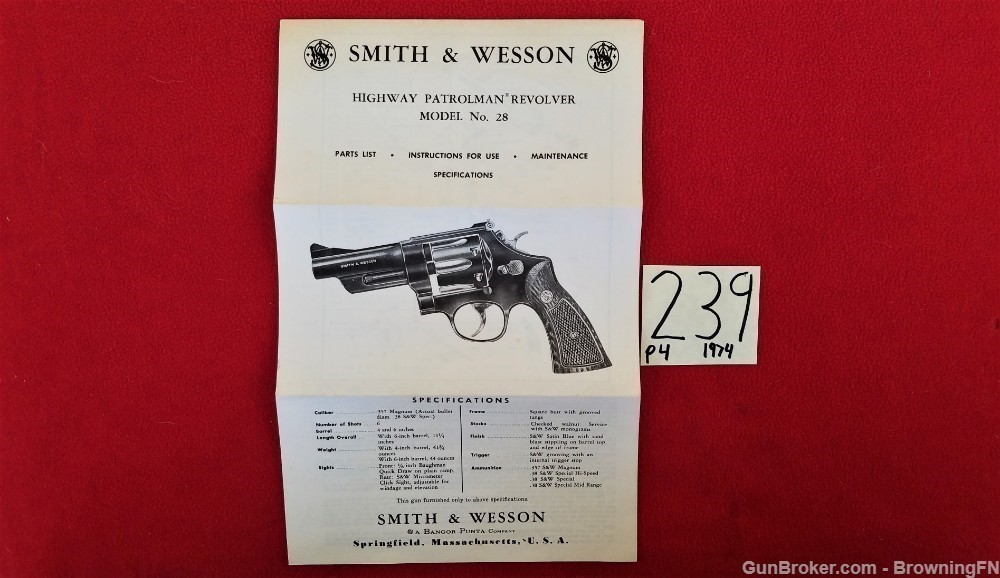 Original S&W Model 28 Owners Instruction Manual 1974-img-0