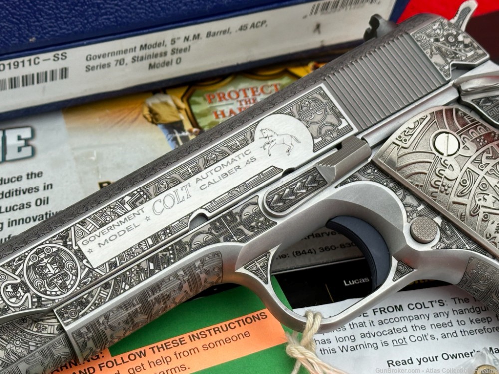 *FULLY ENGRAVED* Colt Government Model 1911 45 ACP *AZTEC WARRIOR* Unfired!-img-3