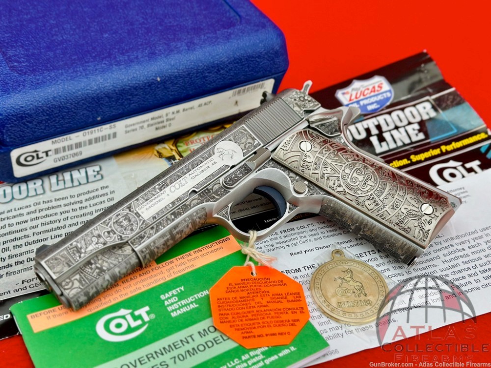 *FULLY ENGRAVED* Colt Government Model 1911 45 ACP *AZTEC WARRIOR* Unfired!-img-0