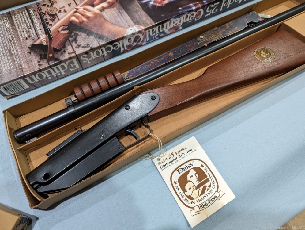 Daisy Centennial BB Gun  with wooden BB box and 22 tubes of steel shot.  -img-2