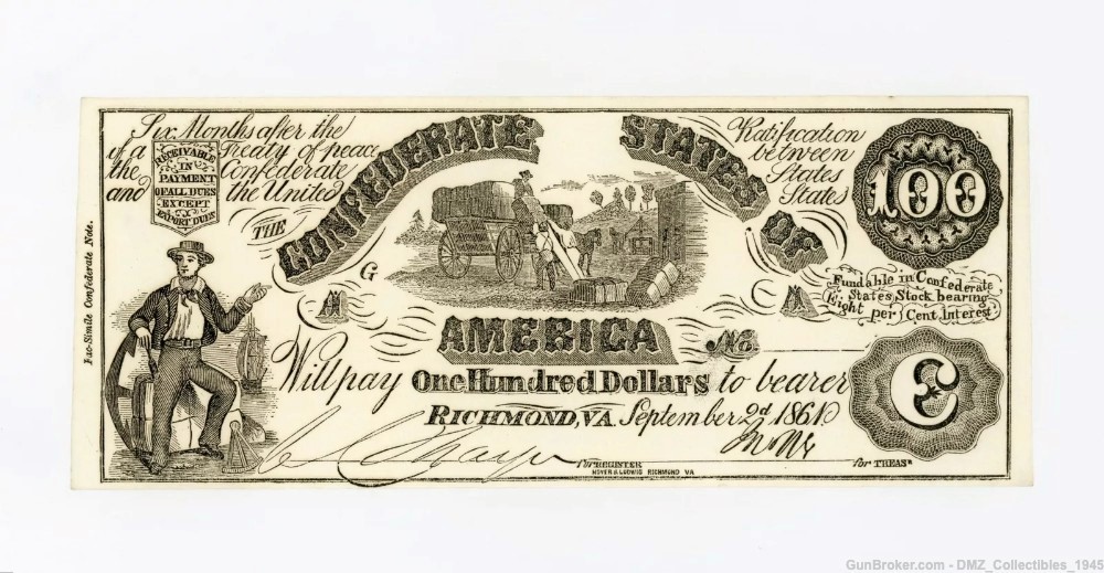 Civil War Era $100 CSA Confederate Note Money Currency-img-0