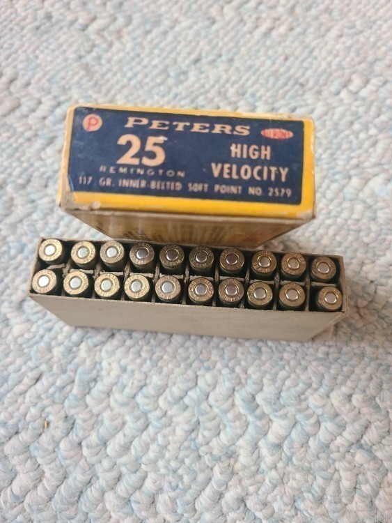 Vintage PETERS 25 REMINGTON 117 Grain Ammunition FULL CORRECT AMMO 20 ROUND-img-3