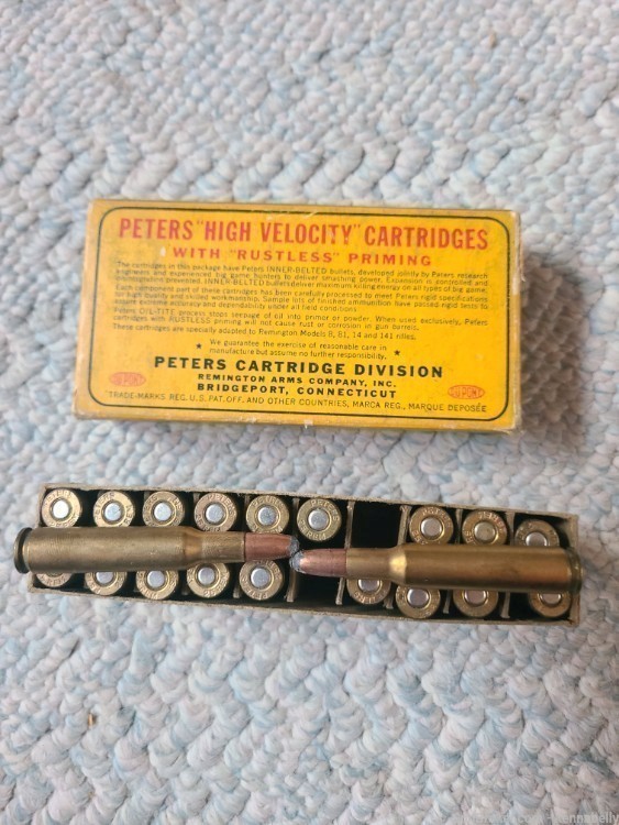 Vintage PETERS 25 REMINGTON 117 Grain Ammunition FULL CORRECT AMMO 20 ROUND-img-2