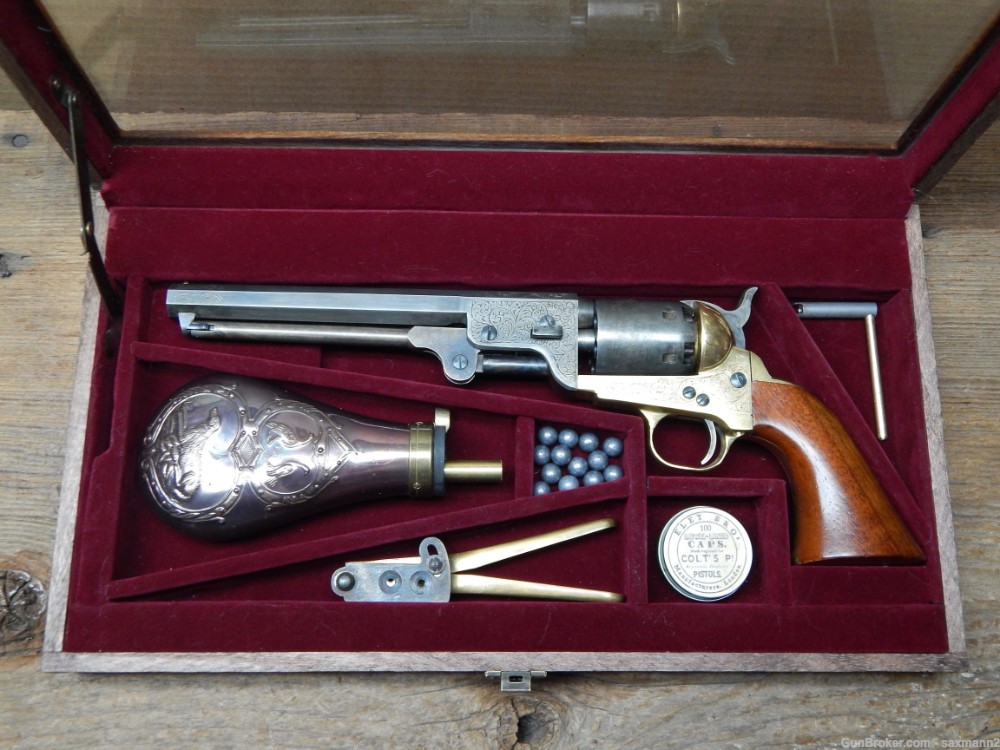 Pietta 1851 Navy .36 Caliber Engraved Revolver Cased With Extras-img-0