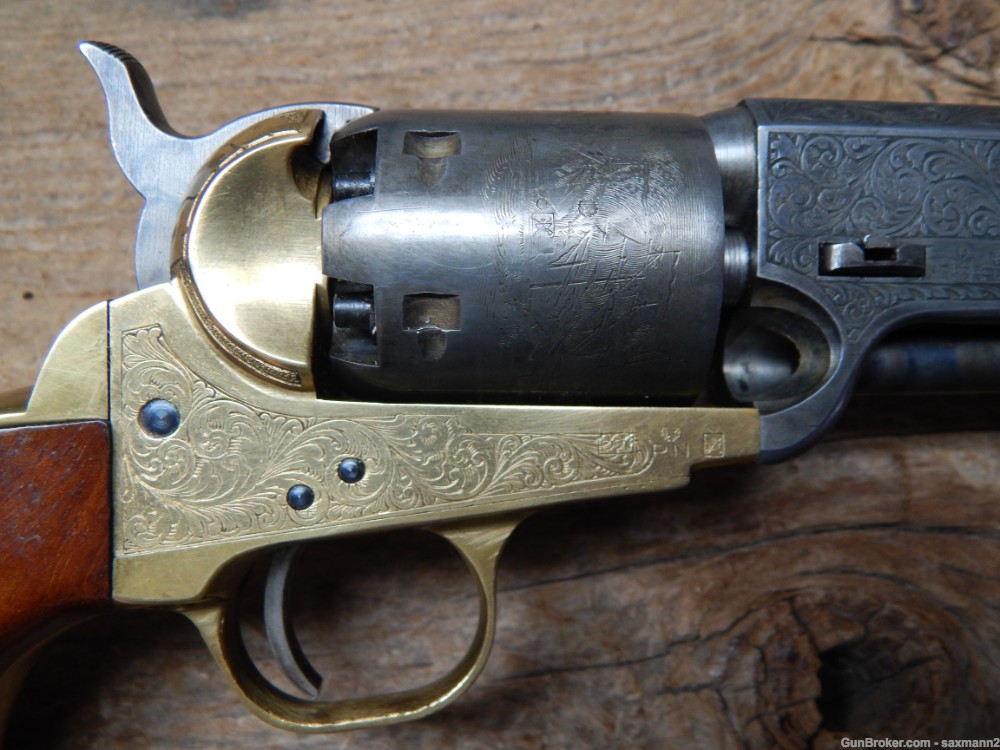 Pietta 1851 Navy .36 Caliber Engraved Revolver Cased With Extras-img-5