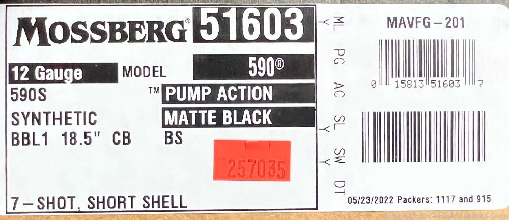 Mossberg 590S (51603) 18.5" 12ga 7Rd Pump Action Shotgun - Matte Black-img-2