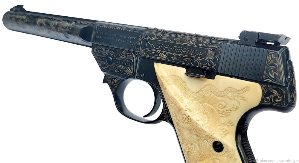 Custom Engraved HIGH STANDARD SUPERMATIC .22 Target Pistol -img-40