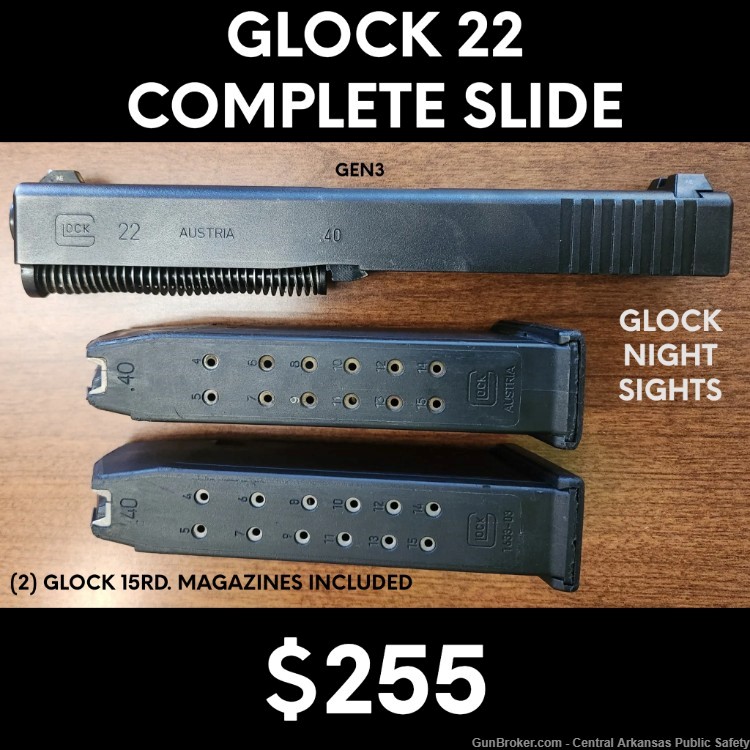 Glock 22 Gen3 Complete Slide w/ (2) Glock 15rd. Magazines-img-0