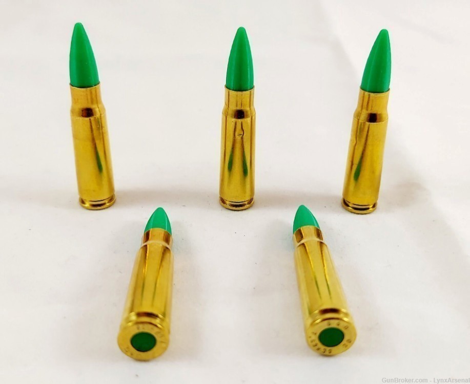 7.62x39 Brass Snap caps / Dummy Training Rounds - Set of 5 - Green-img-0