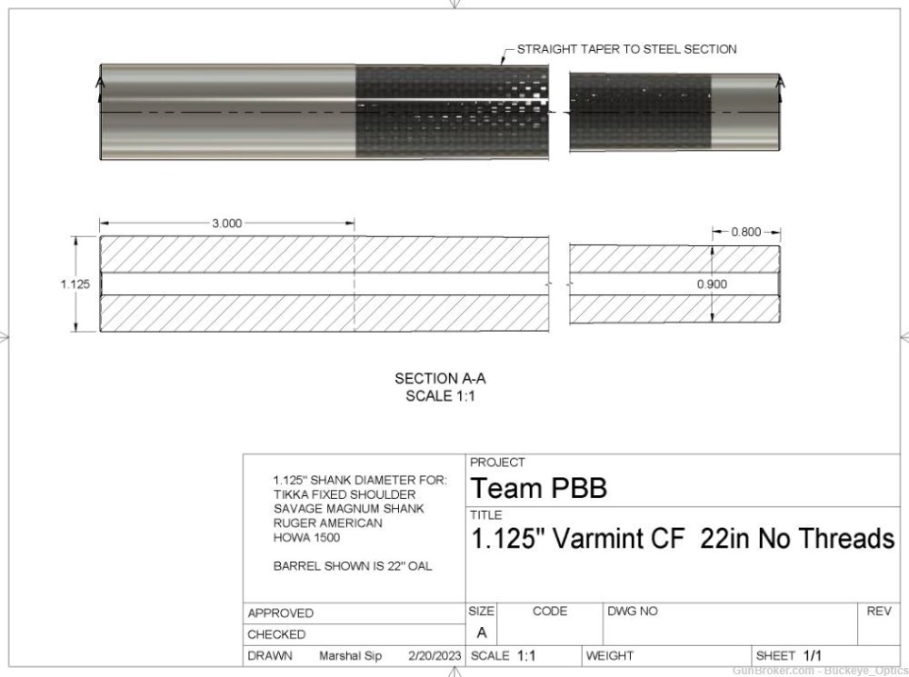 New Preferred Barrel Blank - Carbon Fiber - 18" 6mm/243 Tikka Savage Ruger-img-1