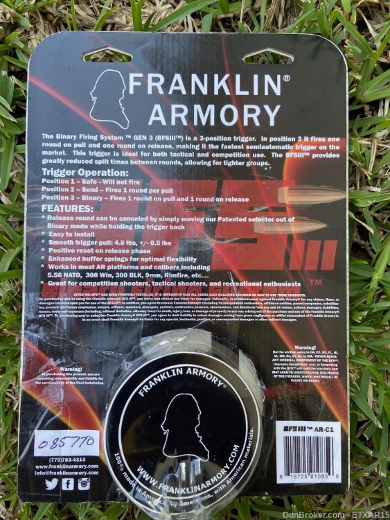 Franklin Armory Binary Trigger BFS-III AR-C1 - New Open Box-img-1