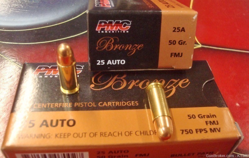 100 PMC .25 acp FMJ 50 grain 25A new brass ammunition-img-3