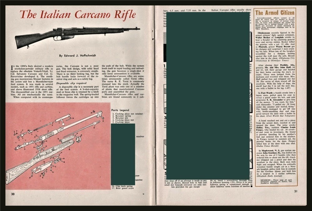 1961 ITALIAN CARCANO Rifle Exploded View Parts List 2-pg Assembly Article-img-0