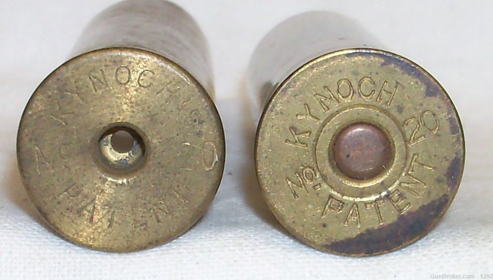 Kynoch 20 gauge 2 piece brass shotgun shells loaded and empty-img-1