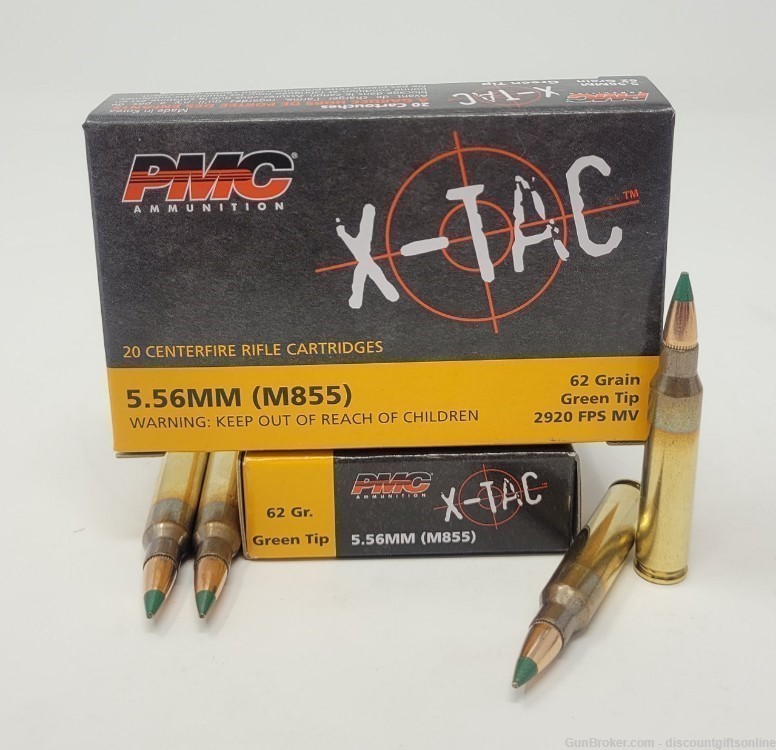PMC 5.56x45mm NATO Ammunition 100 Rounds M855 SS109 62 Grain Green Tip -img-0