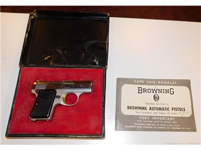 Baby Browning 25 ACP 6.35 Nickel Belgium 1960 Factory Box Pocket Gun