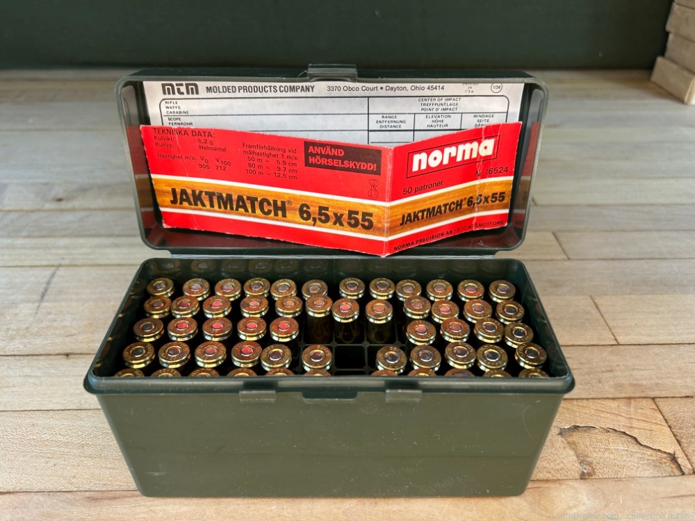 Norma 6.5x55 Swedish Jaktmatch Rifle Ammo Brass Case 55 Round Plastic Box -img-0