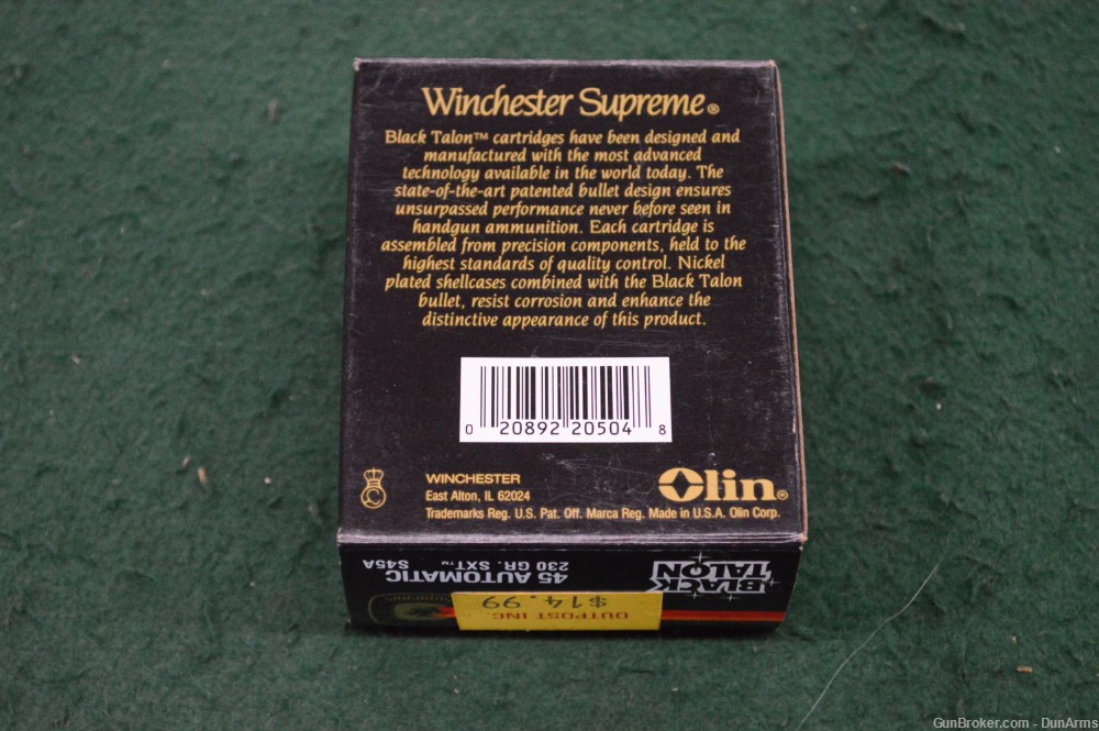 Winchester Black Talon .45 ACP 45 Auto 20rds NOS 230GR SXT S45A 1 Box-img-5