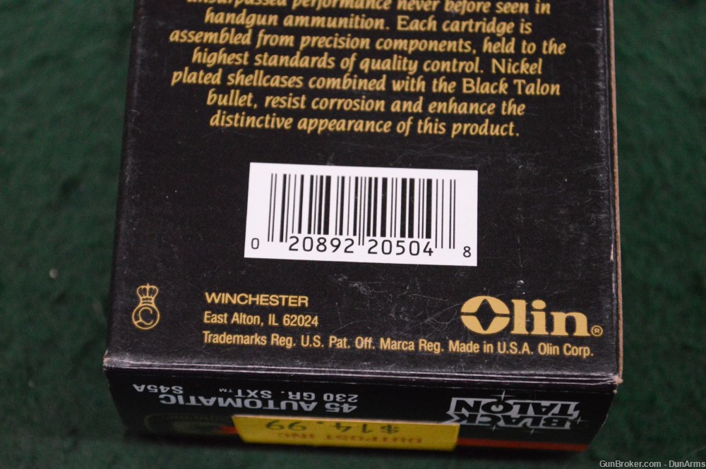 Winchester Black Talon .45 ACP 45 Auto 20rds NOS 230GR SXT S45A 1 Box-img-6