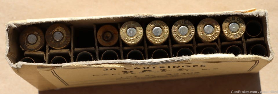 5 Remington 280 Remington Cartridges + 2 303 British Cartridges, Mil. Box-img-1