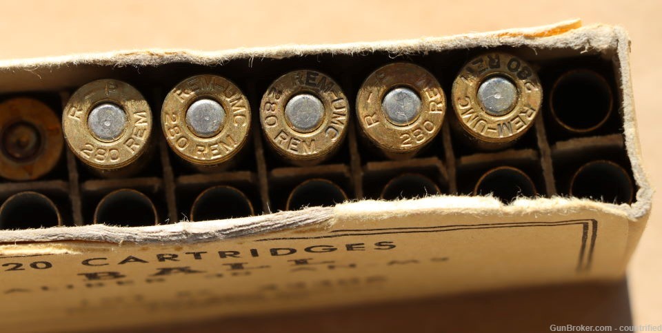 5 Remington 280 Remington Cartridges + 2 303 British Cartridges, Mil. Box-img-2