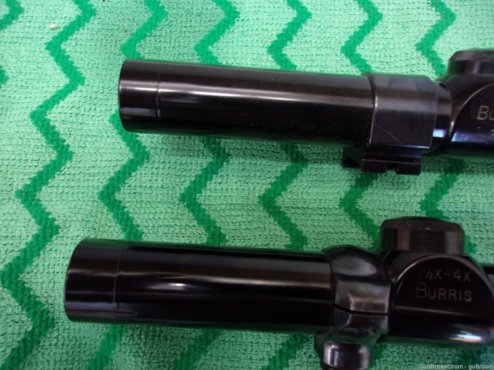 2 Burris Vintage Long eye relief pistol scopes and rings 4X fixed variable-img-2