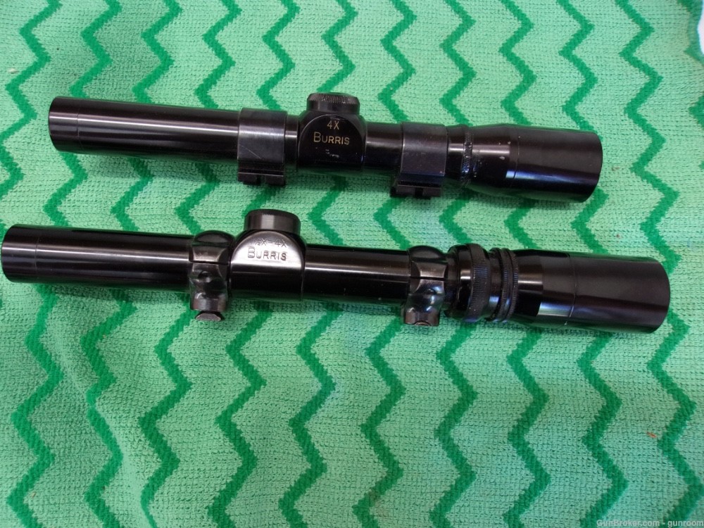 2 Burris Vintage Long eye relief pistol scopes and rings 4X fixed variable-img-0
