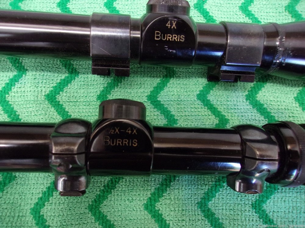 2 Burris Vintage Long eye relief pistol scopes and rings 4X fixed variable-img-1