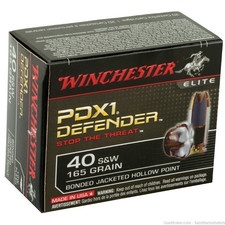 Winchester PDX1 Defender .40 S&W 165 Grain Jacketed Hollow Point (JHP) – 20-img-1