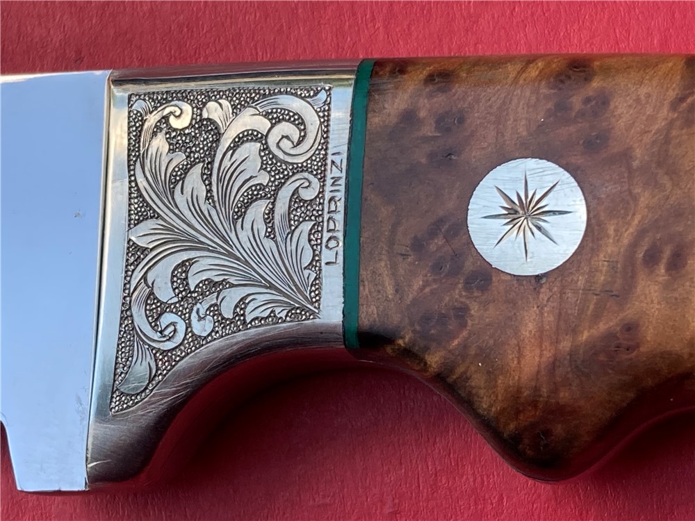 LoPrinzi Custom Thuya Burl Engraved Hunter Knife Laced Leather Sheath-img-4